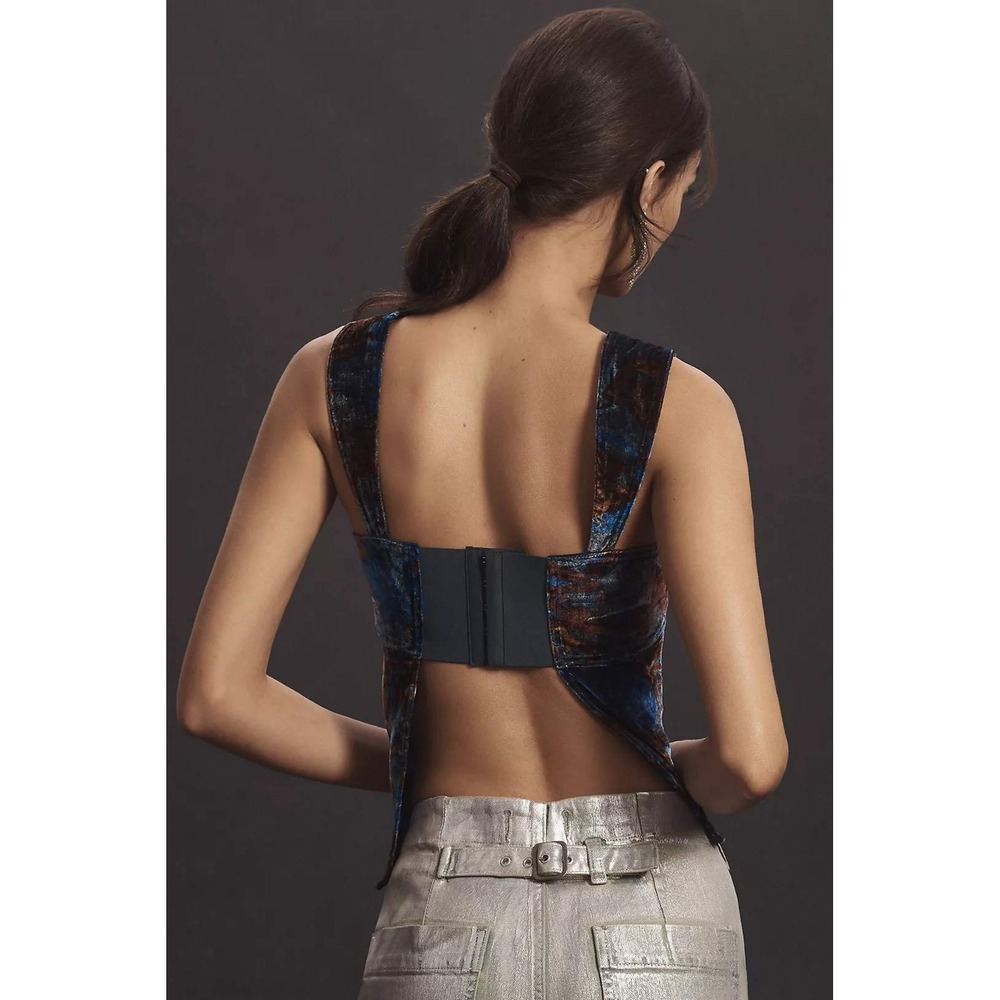 Pilcro Velvet Cropped Tank Top in Blue and Brown - Picture 2 of 2